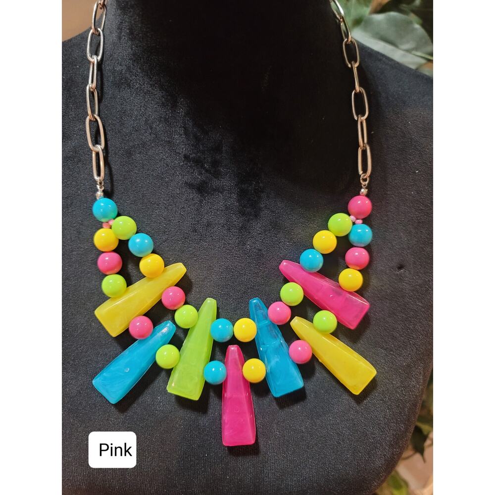 Women's Colorful Beaded Statement Necklace With Lobster Clasp Fashion Jewelry - Picture 7 of 7
